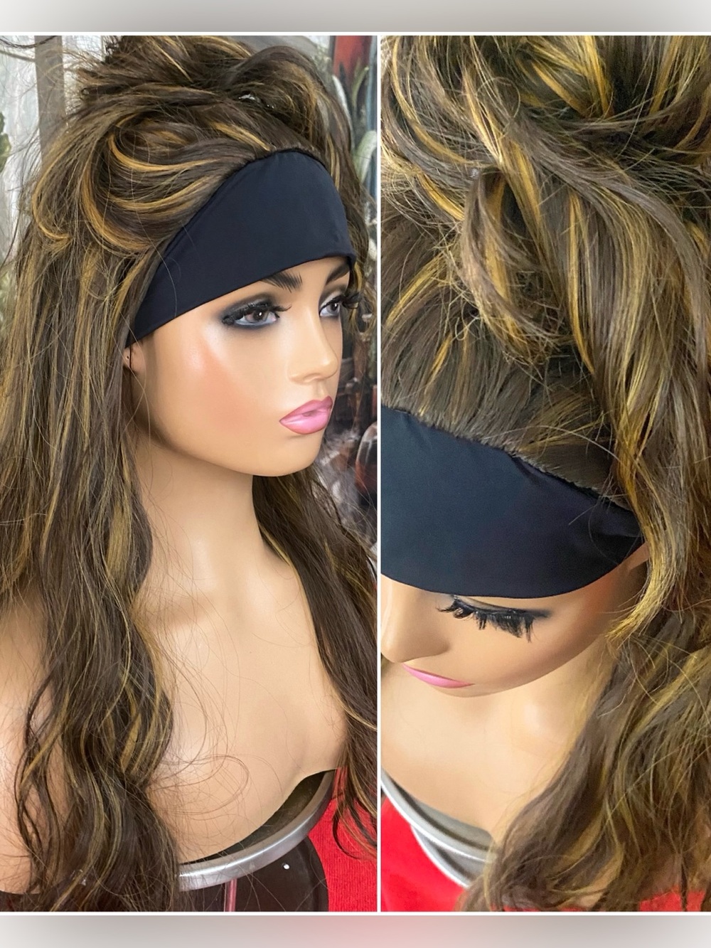 CLEARANCE Gold & Black Wavy headband Wig